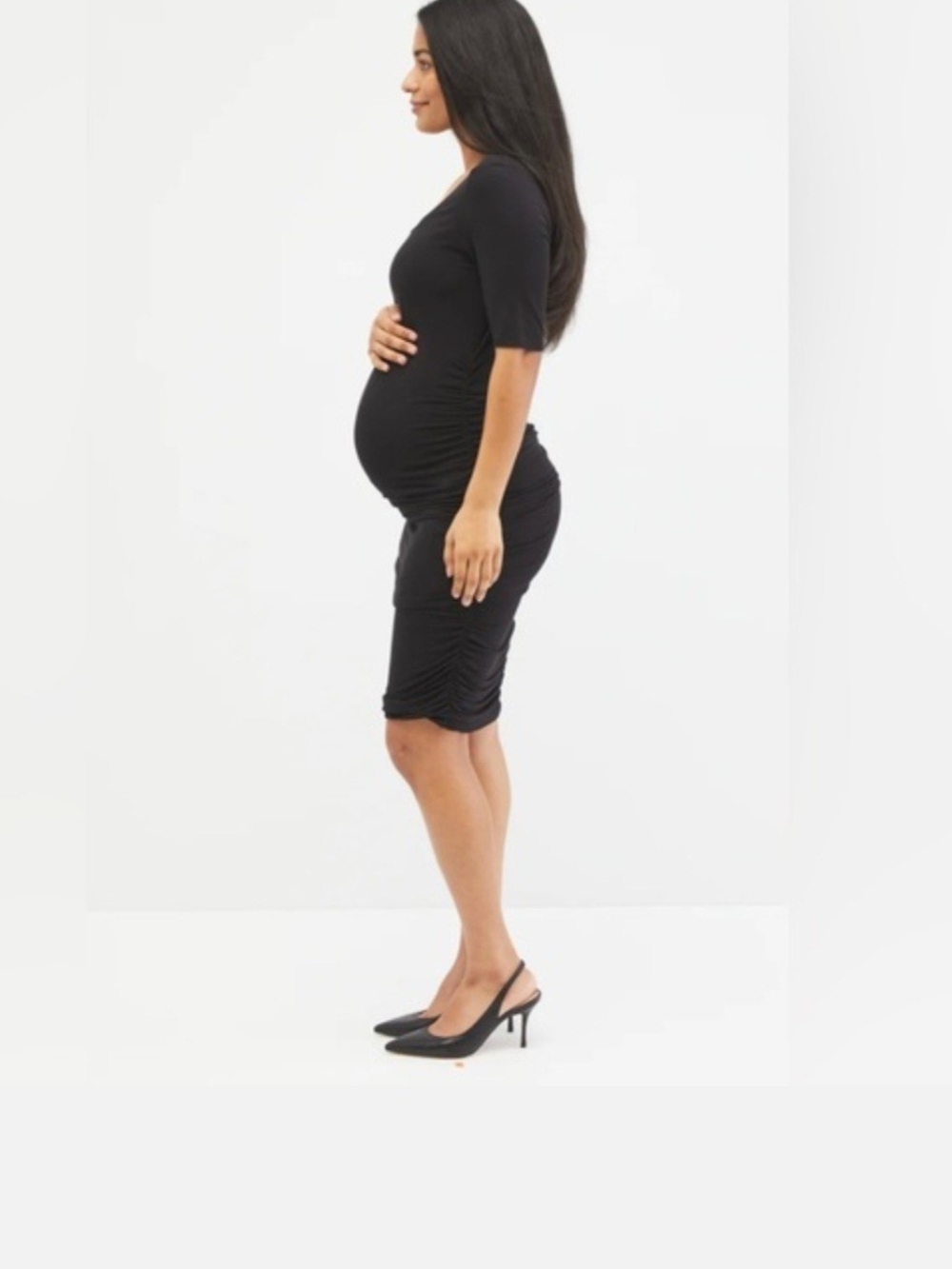 Motherhood Black Maternity Bodycon Ruched Dress Large